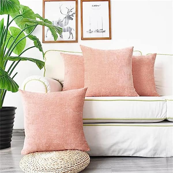 Outdoor Cozy Throw Pillow Covers Cases for Couch Sofa Home Decoration Solid  Dyed Soft Chenille Dusty Pink (4-Pack) B0C1MNTFQP - The Home Depot