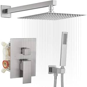 Single Handle 2-Spray Square High Pressure Shower Faucet with 16" Shower Head in Brushed Nickel (Valve Included)