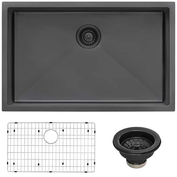 Terraza 33 in. Undermount SIngle Bowl 16-Gauge Stainless Steel Kitchen Sink in Gunmetal Black