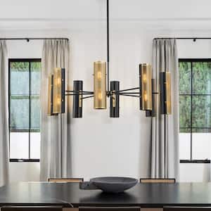 Alexa 8-Light Black and Gold Modern Industrial Chandelier with Cylindrical Shades
