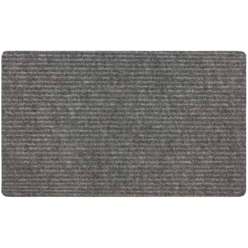 Mohawk Home Striped Utility Mat Charcoal Indoor/Outdoor 24 in. x 36 in. Utility Door Mat, Grey