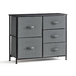 Sierra 33.5 in. W x 27.55 in. H Black 5-Drawer Fabric Storage Chest with Charcoal Drawers