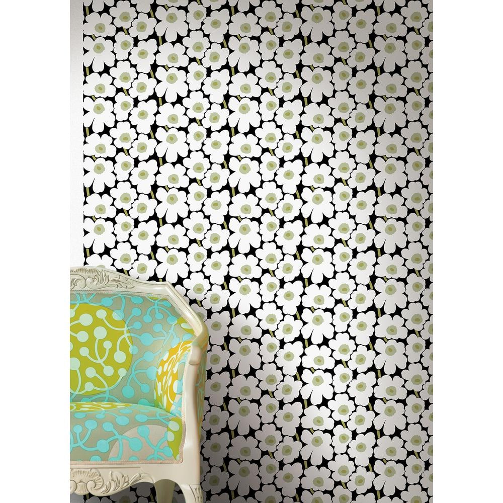 Black and White Vinyl Floral Peel and Stick Wallpaper Roll