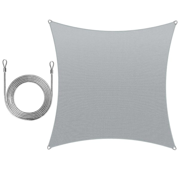20 ft. x 20 ft. Square Pro Ring Sun Shade Sail with Rope-Grey