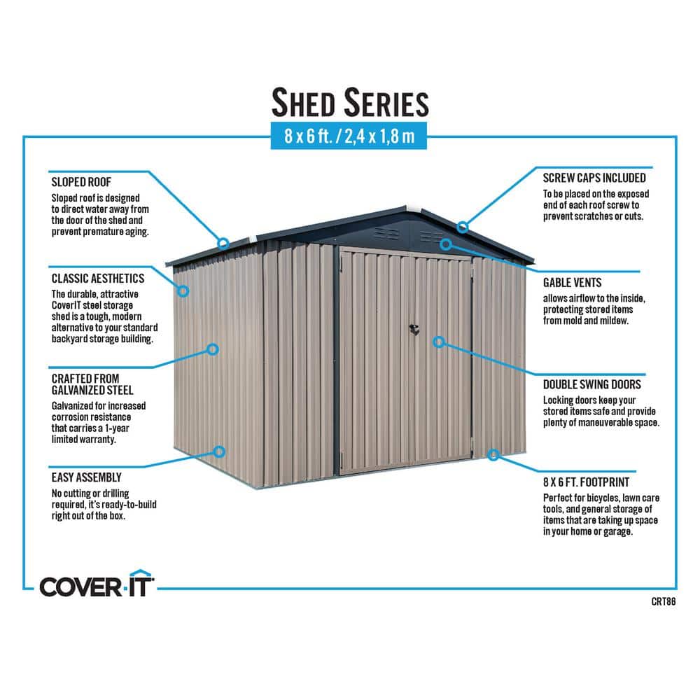 Beige and Tan 8 x 6 ft Galvanized Steel Storage Shed