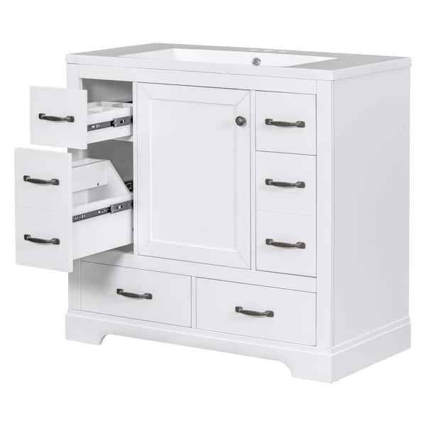 36.00 in. W x 18.00 in. D x 34.20 in. H One Sinks Bath Vanity in White with White Ceramic Top