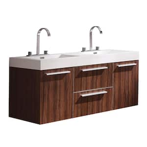 Opulento 54 in. Double Vanity in Walnut with Acrylic Vanity Top in White with White Basins