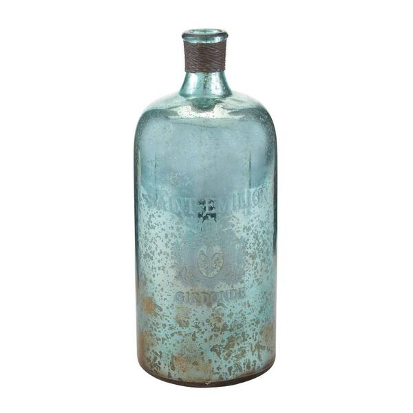 Titan Lighting 13 in. Glass Decorative Bottle in Antique Mercury Aqua