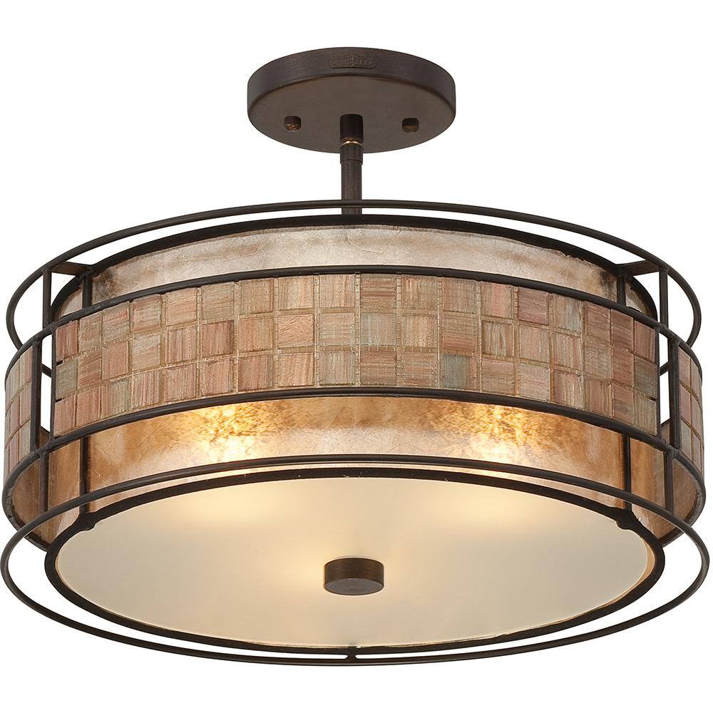 Renaissance Copper 16" Glass Drum Ceiling Light with Mosaic Tile