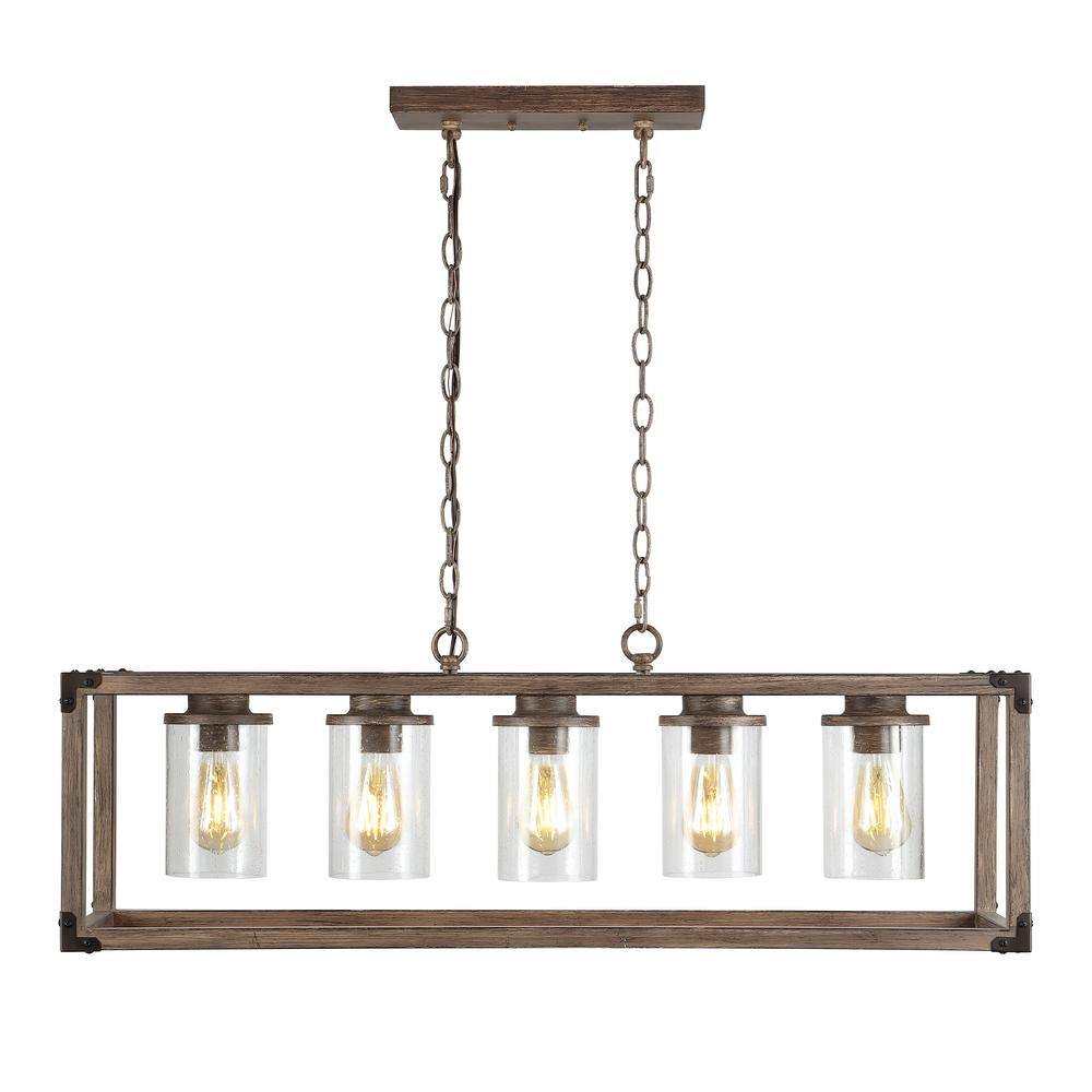 Zeniba 36" Rustic Farmhouse LED Pendant with Seeded Glass - Oil-rubbed Bronze