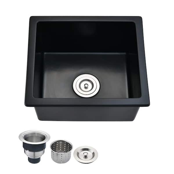 18 in. Undermount Single Bowl Matte Black Quartz Kitchen Sink with Drain Assembly