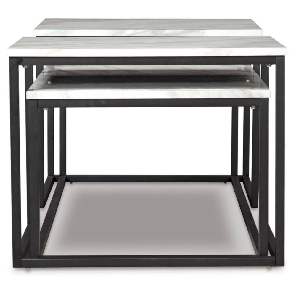 Contemporary Black Metal Frame Rectangular Marble Top 3-Piece Table Set