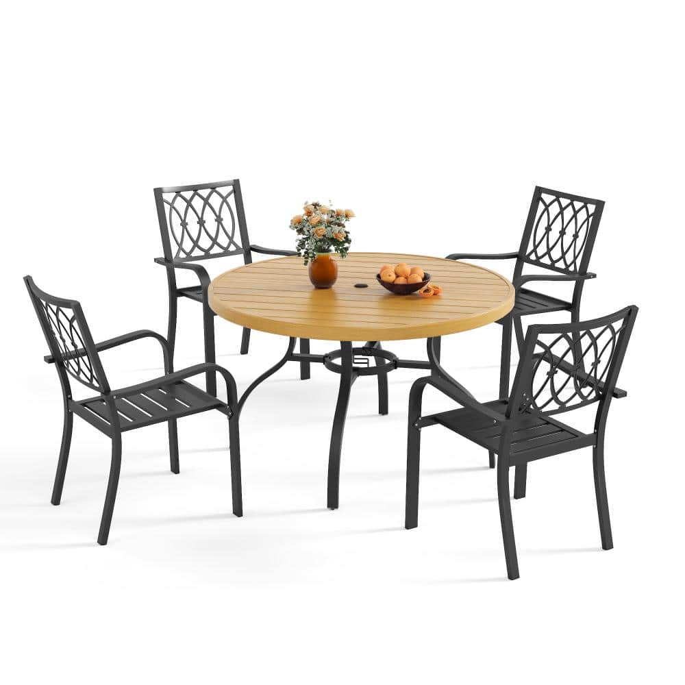 Black 5‑Piece Round Metal Outdoor Dining Set in Black with Yellow Table for Patio, Garden, Backyard price history on PriceWatchPro