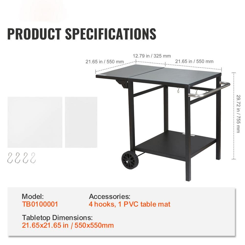 SVOPES Outdoor Grill Dining Cart BBQ Prep Table, Foldable Iron Top, Portable Modular Cart W/ 2 Wheels and Handle for Pizza Oven JSHWBCTC5565WNHR1V0-1101