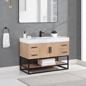 Bianco 48D in. W x 22 in. D x 34 in. H Single Sink Bath Vanity in Light Brown with White Composite Stone Top