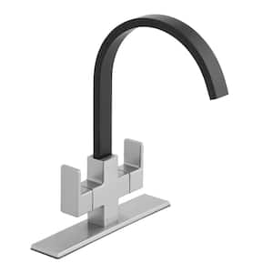 Farrington Contemporary Double-Handle High-Arc Standard Kitchen Faucet in Stainless Steel and Matte Black