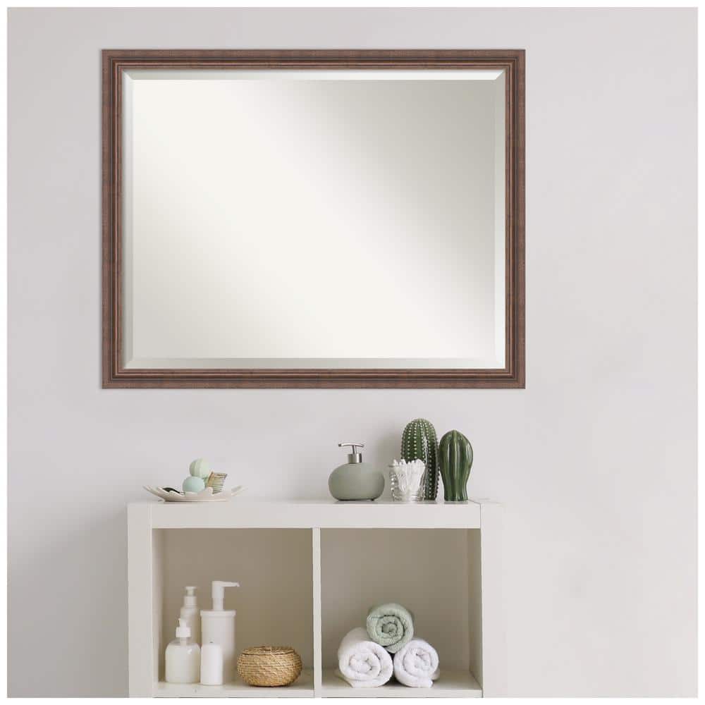 Distressed Rustic Brown Wood Rectangular Bathroom Vanity Mirror