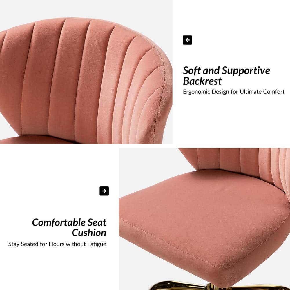 Pink Velvet Swivel Task Chair with Gold Metal Base