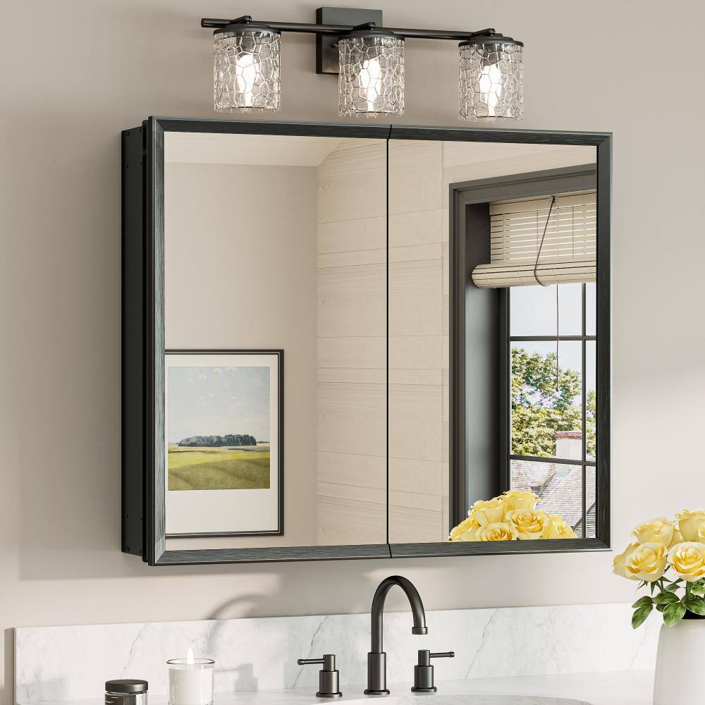 30 in. W x 26 in. H Rectangular Aluminum Framed Recessed or Surface Mounted Bathroom Medicine Cabinet with Mirror,Black price history on PriceWatchPro