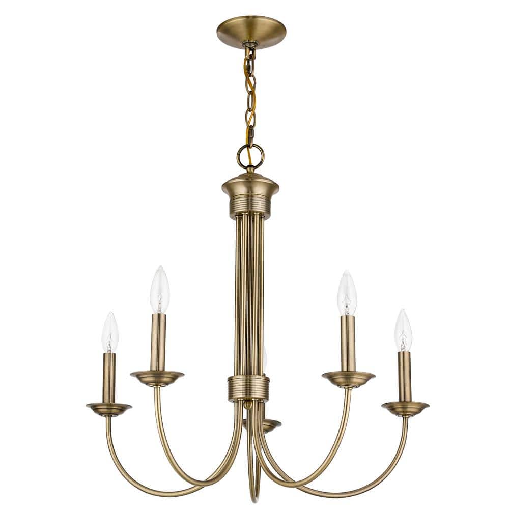 Estate Antique Brass 5-Light Candelabra Chandelier