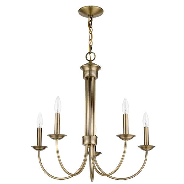 Estate 5 Light Antique Brass Chandelier