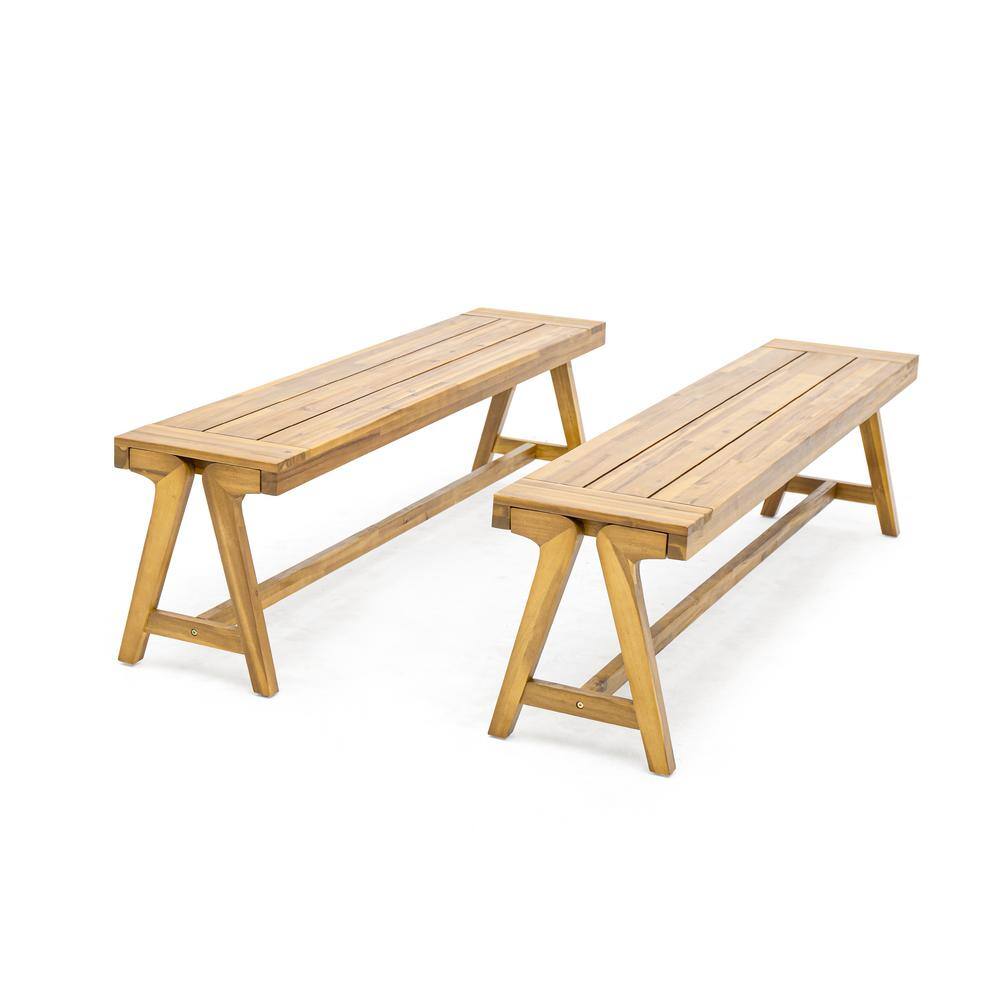 Brown Acacia Wood 3-Piece Outdoor Dining Set with Backless Benches