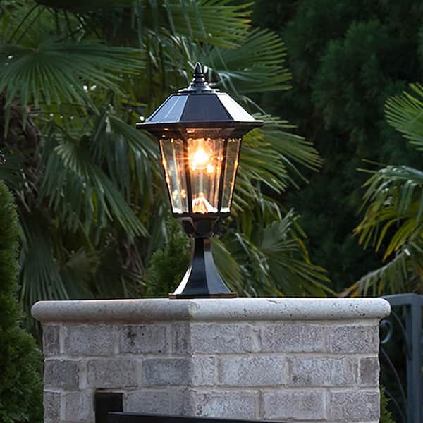 Windsor Bulb 1-Light LED Black Outdoor Solar Aluminum Weather Resistant Post-Light with Fitter, Pier and Wall Mount
