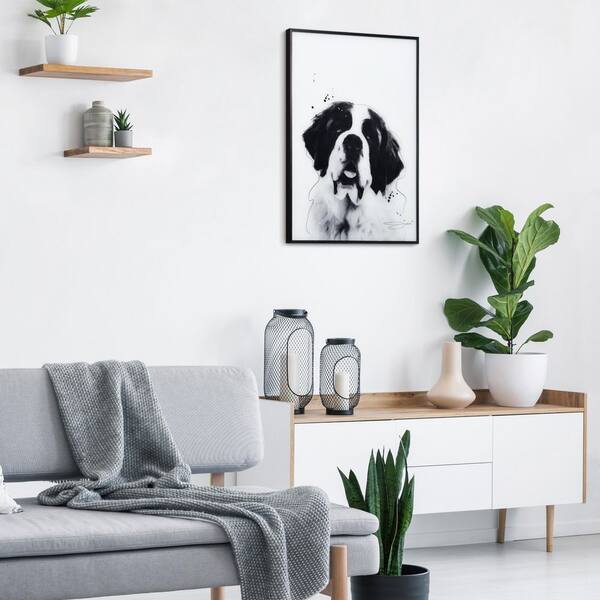 Empire Art Direct Saint Bernard Black and White Pet Paintings on Reverse  Printed Glass Framed Dog Wall Art, 24 x 18 x 1, Ready to Hang 