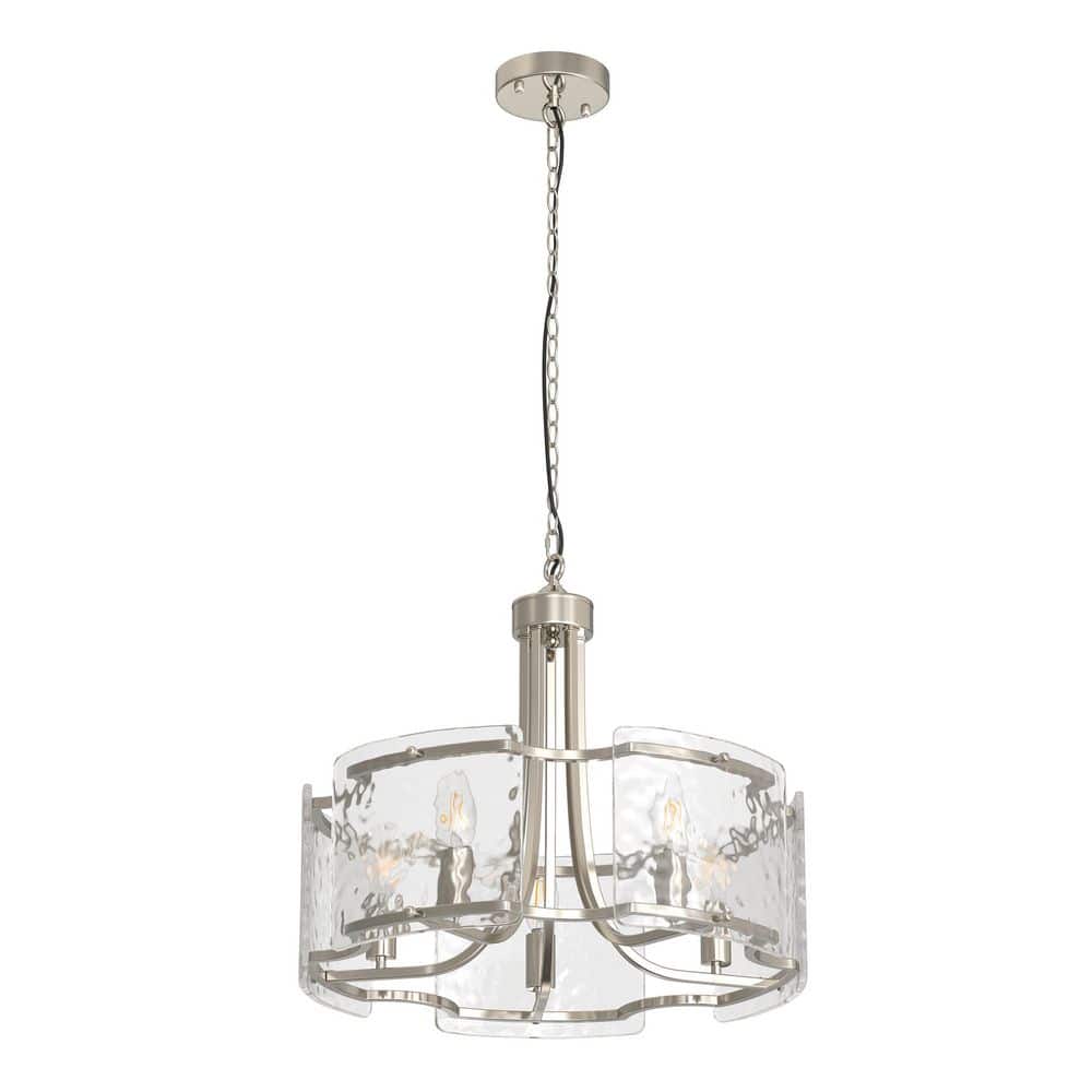 5-Light Brushed Nickel Drum Glass Pendant Light, Modern Ceiling Light Chandelier for Dining Table, Bedroom price history on PriceWatchPro