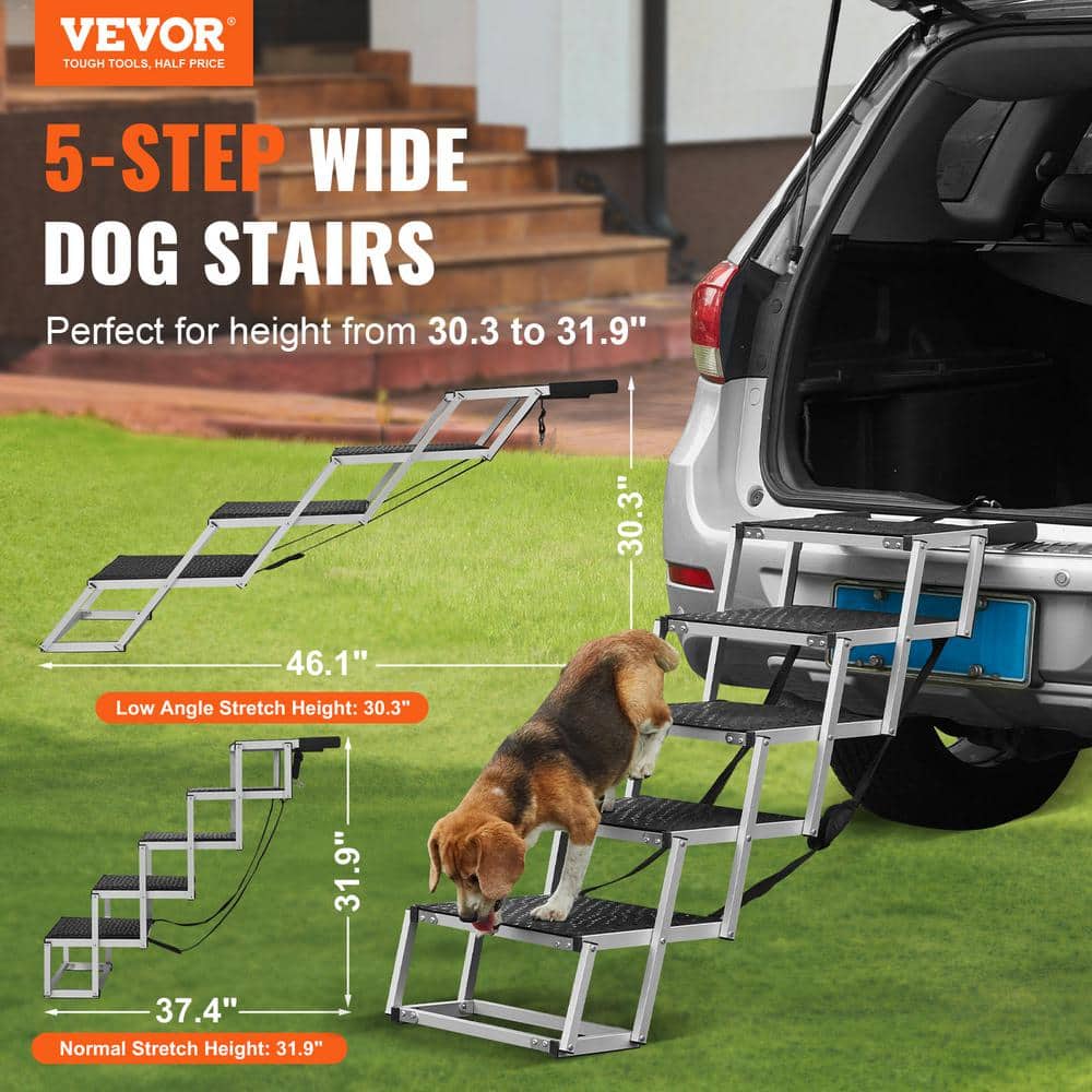 Portable 5-Step Black Aluminum Dog Car Ramp