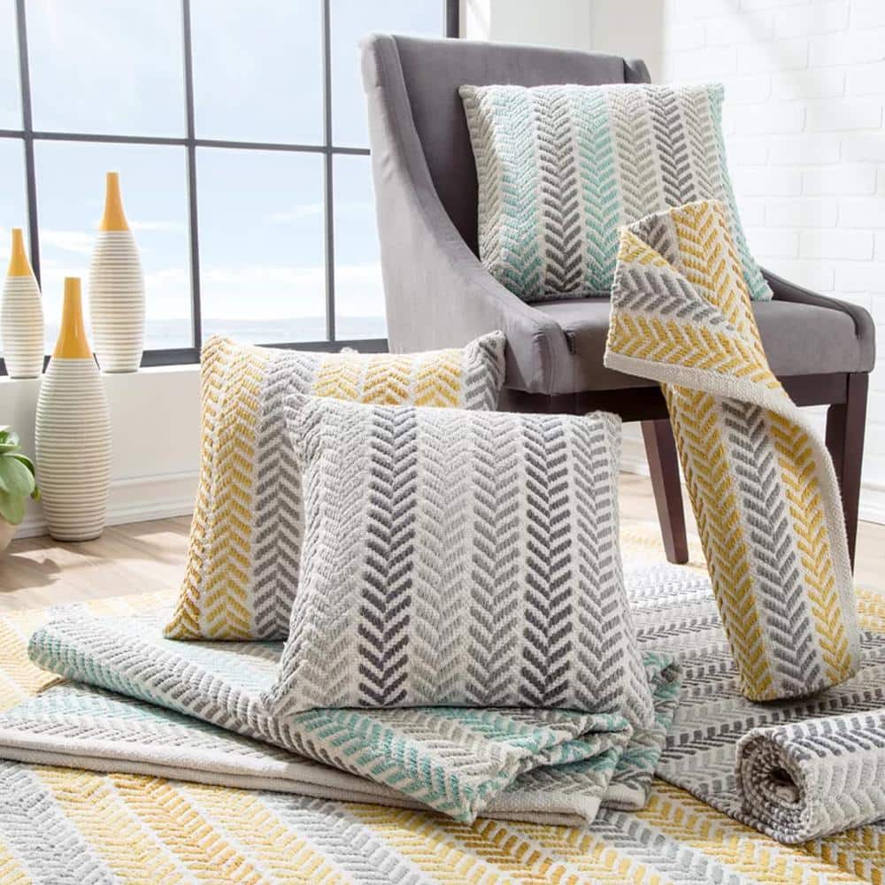 Gray Chevron Cotton Square Throw Pillow 18" x 18"