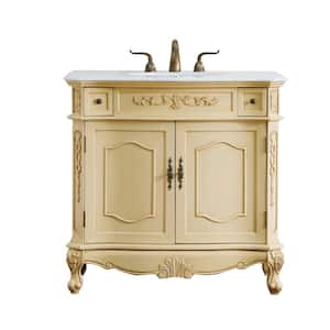 Simply Living 36 in. W x 21 in. D x 36 in. H Bath Vanity in Light Antique Beige with Ivory White Engineered Marble