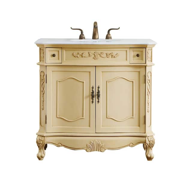 Unbranded Simply Living 36 in. W x 21 in. D x 36 in. H Bath Vanity in Light Antique Beige with Ivory White Engineered Marble
