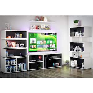 55 in. Tall, Engineered Wood, 6-Shelf, Shadow Gaming and Collectable Display Storage Bookcase, White and Matte Black