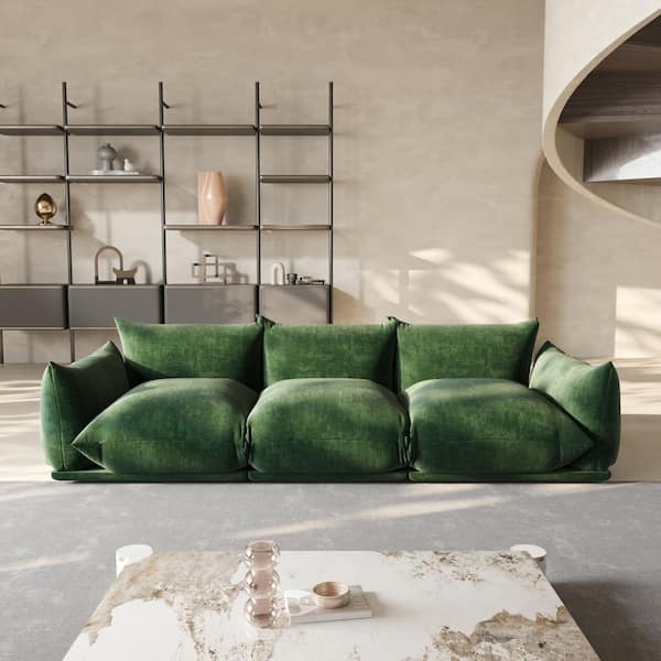Magic Home 104 in. Flared Arm 3-Piece Marenco Chenille 3 Seater Modular Minimalist Convertible Couch Sectional Sofa in. Green