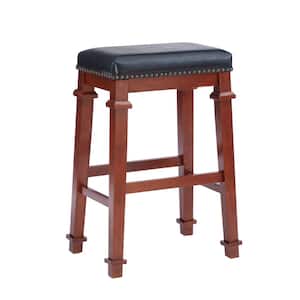 Nelson 31.01 in. Seat Height Darck Cherry Backless wood frame Barstool with Black Faux Leather seat