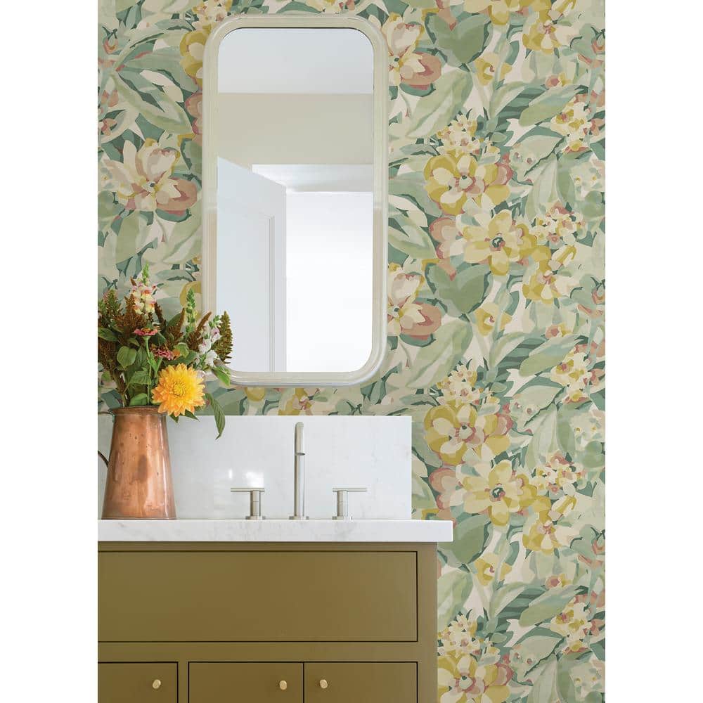 Yellow and Green Floral Peel & Stick Wallpaper Roll