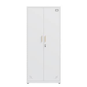 White Freestanding Steel Storage Locker Cabinet with 2-Doors and 4-Layers Shelves for Home Office,School