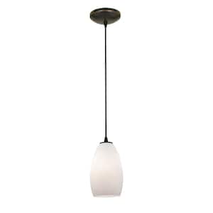 Champagne 1-Light Oil Rubbed Bronze Shaded Pendant Light with Glass Shade
