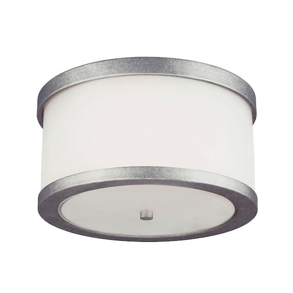 Generation Lighting Bucktown 2-Light Weathered Pewter Outdoor Ceiling Flushmount with Satin Etched Glass