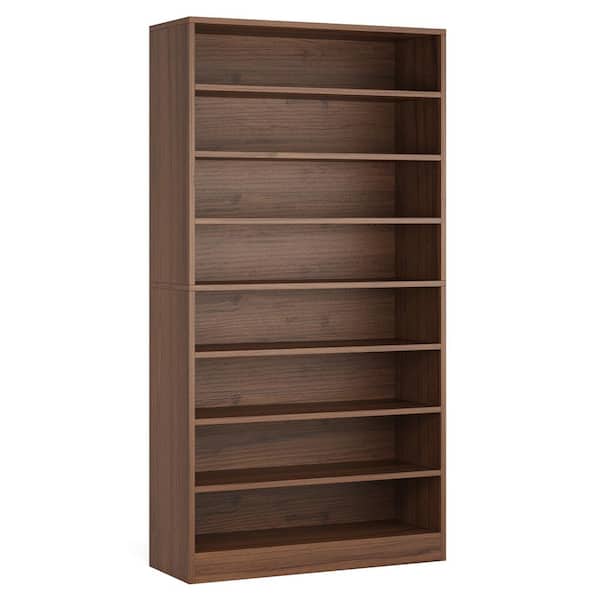BYBLIGHT Eulas 70.8 in. Tall Brown Wood 9-Shelf Standard Bookcase