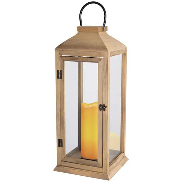 MUMTOP 22.5 in. Wooden Lantern, Candle Hurricane Large Lantern for