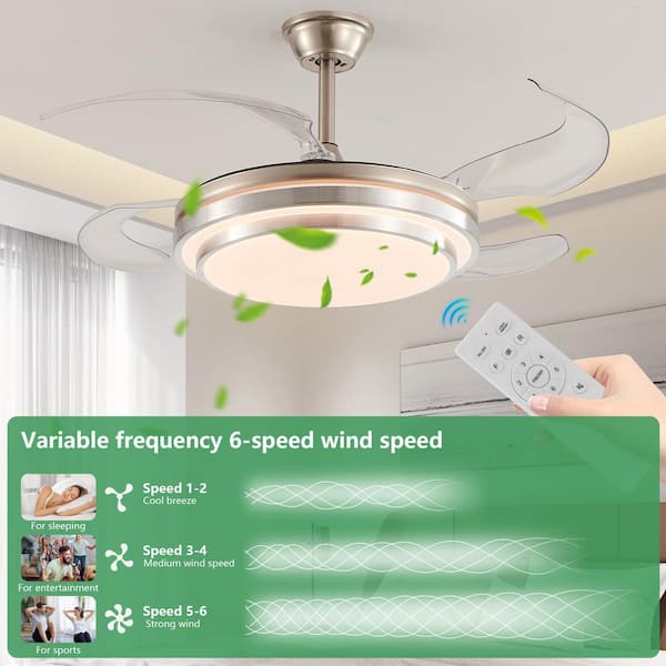 42 in. Modern Ceiling Fan with Light 3-Layer LED Fan Light, 6-Speed Adjustable Wind and Height Adjustable
