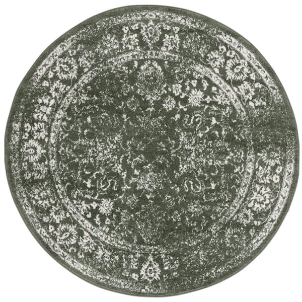 Adirondack Dark Green/Ivory 8 ft. x 8 ft. Border Distressed Round Area Rug