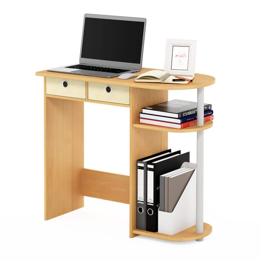 Beech and Ivory Compact Computer Desk with Drawers