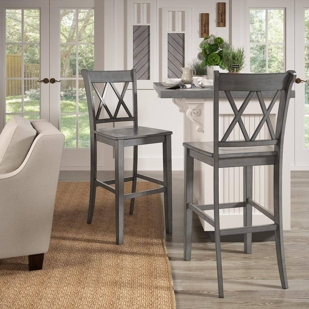 HomeSullivan Antique Grey Double X-Back Bar Height Chairs (Set of 2 ...