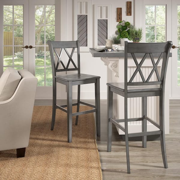 HomeSullivan Antique Grey Double X-Back Bar Height Chairs (Set of 2)