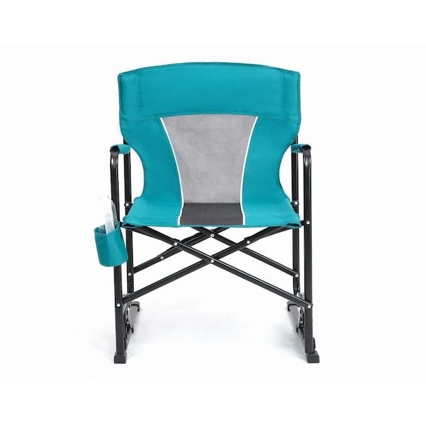 Outdoor Freestyle Rocker Camping Chair Portable Folding Rocking Chair with Solid, Drink Holder and Backrest, Blue