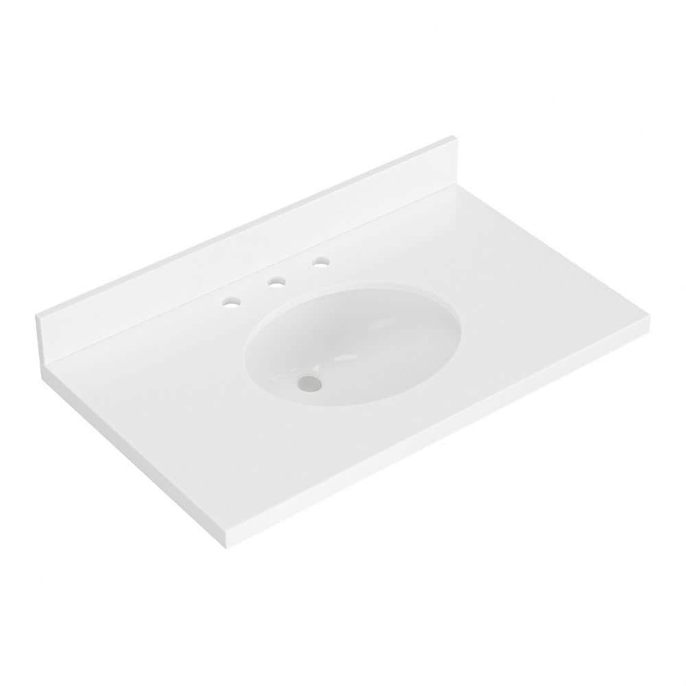 36 in. W x 22 in. D in Pure White Quartz with 1.5 in. Thick Miter Edge with Round Single Sink Vanity Top in White price history on PriceWatchPro