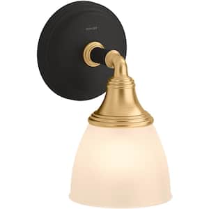 Devonshire 1 Light Black with Brass Trim Indoor Bathroom Wall Sconce, Position Facing Up or Down, UL Listed
